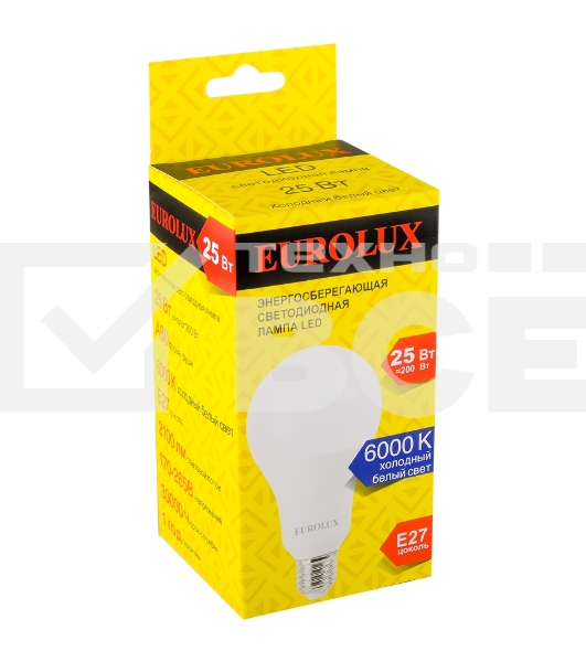 Лампа светодиодная EUROLUX LL-E-A80-25W-230-6K-E27 груша