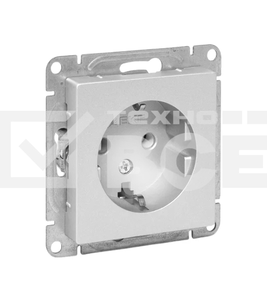 Механизм розетки EKF UP1-SOA-110 16А, с заземлением, без шторок, алюминий Эпика