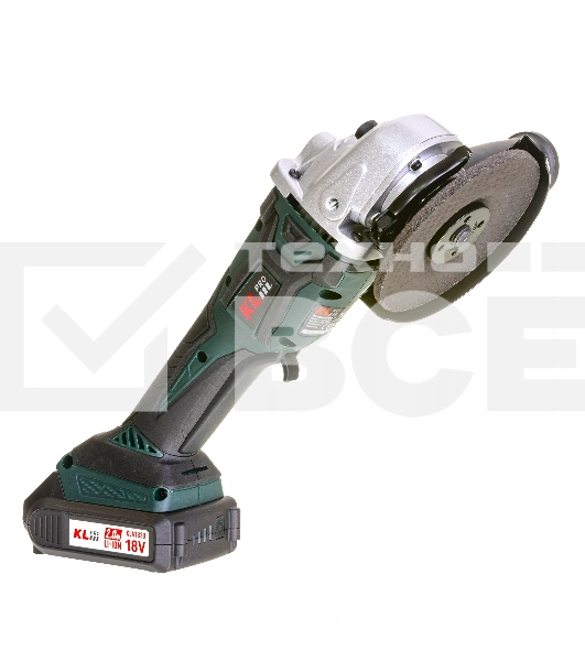 Угловая шлифовальная машина бесщеточная (болгарка) аккумуляторная KLPRO KLAT18B-20 (18В, Li-ion-2шт, 2.0Ач, 115мм, М14, 8500 об/мин З/У,сумка)