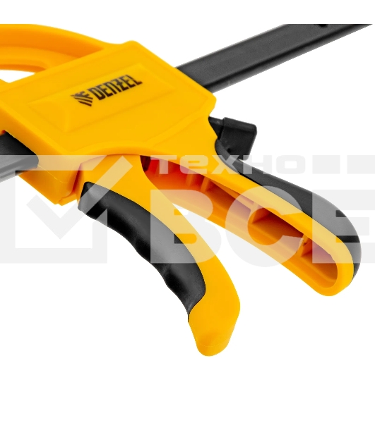 Струбцина Denzel F-образная, быстрозаж., 6'x 2 3/4', 150х70мм, пласт.корпус,фиксатор,двухк. рук-ка