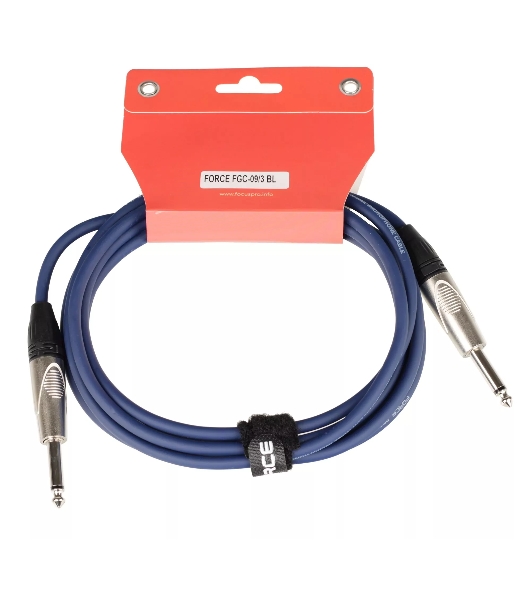 Кабель гитарный FORCE FGC-09/3 BL1/4' TS Jack - 1/4' TS Jack, высококачественный, малошумящий с проводниками из безкислородной меди OFC, диаметр 6 мм, профессиональные металлические разъемы, длина 3 м, цвет синий