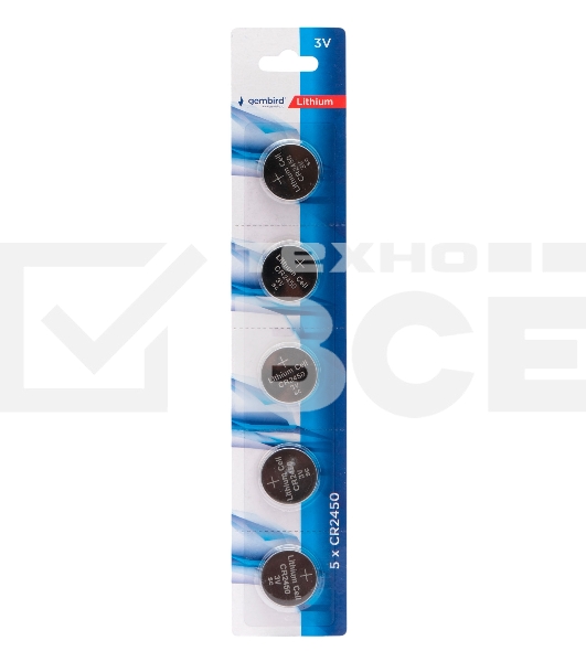Батарейки литиевые Gembird GB-CR2450-5B, тип CR2450, 5шт, блистер