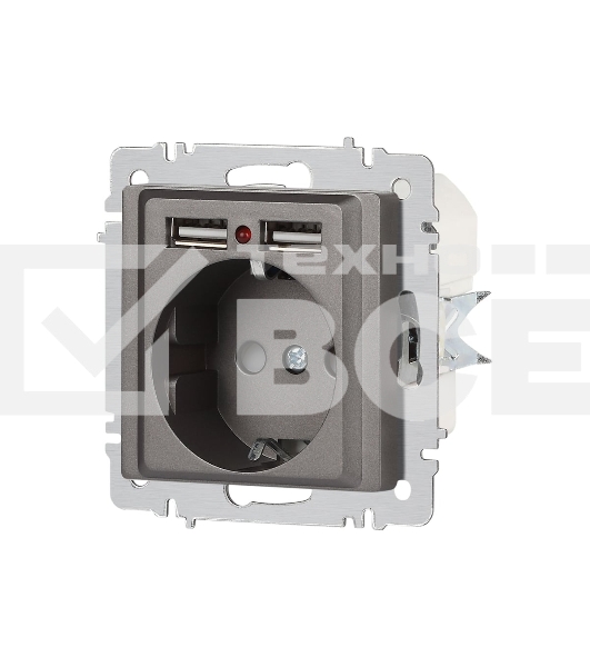 Розетка Intro Accent 6-410-09 P+E Schuko со шторками 16А-250В + 2хUSB IP20 СУ титан Б0063711