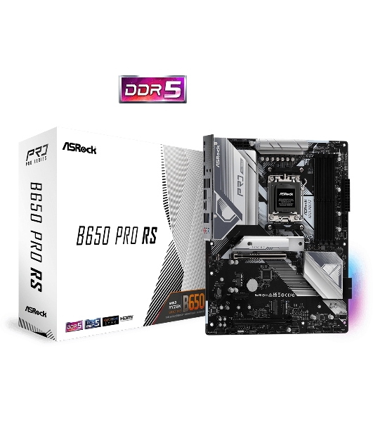 Материнская плата ASRock B650 PRO RS, AM5, AMD B650, 4xDDR5, 4xSATA, 3xM.2, 1xPCIe 4.0 x16, 1xPCIe 3.0 x4, 1xPCIe 3.0 x1, 1xDP, 1xHDMI, 1x2.5Gb LAN, 1xUSB-C 10Gbps, 1xUSB-A 10Gbps, 2xUSB-A 5Gbps, 6xUSB-A 2.0, 3x3.5 мм, 7.1, ATX