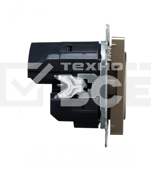 Розетка 1-местная IEK BRITE РЮш10-2-БрШ (BR-R14-16-U21-D31-K37) с заземлением, с защитными шторками, 16А, с USB A+A 5В 3,1А, шампань