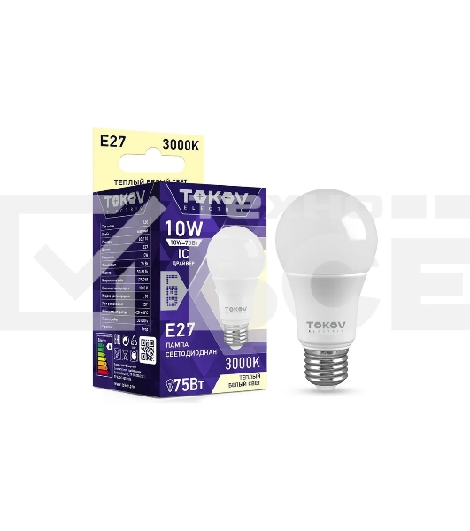 Лампа светодиодная TOKOV ELECTRIC TKE-A60-E27-10-3K 10 Вт А60 3000К Е27 175-265 В