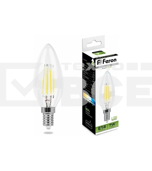 Лампа светодиодная Feron LB-66 (25780) 7 вт Е14 белый свеча FILAMENT