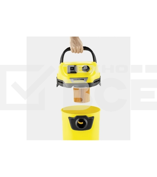 Строительный пылесос Karcher WD 3 P V-17/4/20 Workshop желтый, 1000 Вт, уборка сухая/сбор воды/выдув, пылесборник мешок/контейнер, 17 л