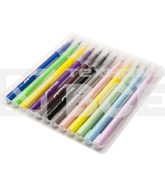 Фломастеры Silwerhof Create 10мм 169мм кисть, вентилируемый колпачок, 12 цветов, пакет с европодвесом