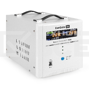 Стабилизатор напряжения ExeGate Expert Turbo AST-10000 (10000ВА, вход 80-260В, цветной дисплей, выход 220В±8%, КПД 98%, 5 уровней защиты, задержка, усиленный метал. корпус, 2*Schuko+клем.колодка, RTL)