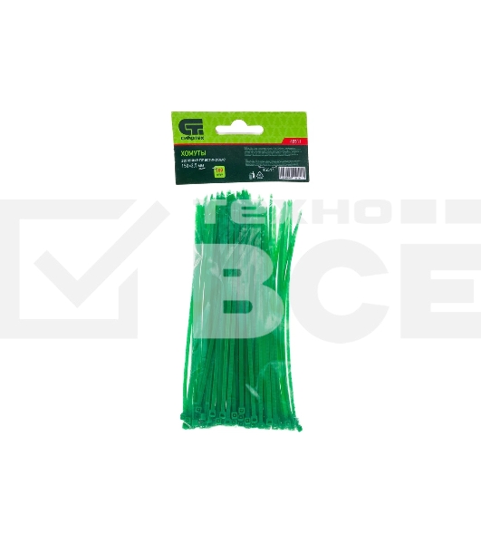 Хомуты Сибртех 150 х 2,5 мм, пластиковые, зеленые, 100 шт.