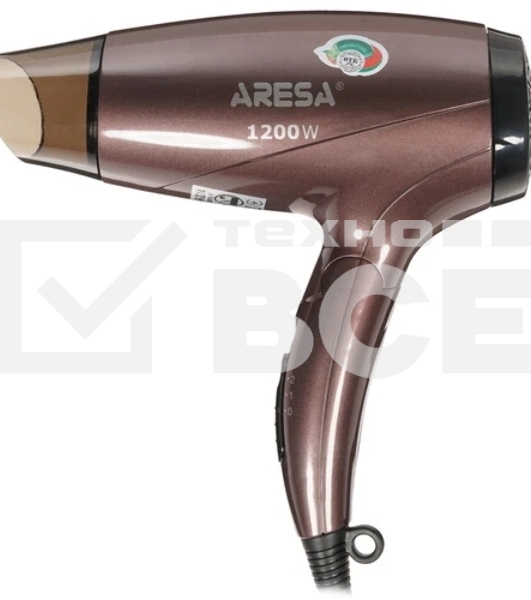 Фен ARESA AR-3214 коричневый/черный, 1250 Вт, компактный
