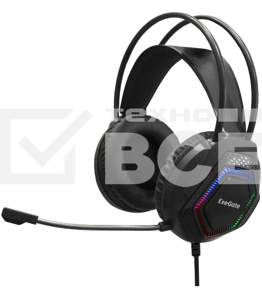 Гарнитура Exegate Cosmos HS-704GL чёрный, проводная, USB, виртуальный звук 7.1, подсветка