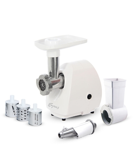 Мясорубка электрическая Аксион Бриз М21.23 белый, 1000 Вт, 1.3 кг/мин, защита от перегрузки, насадки - 3