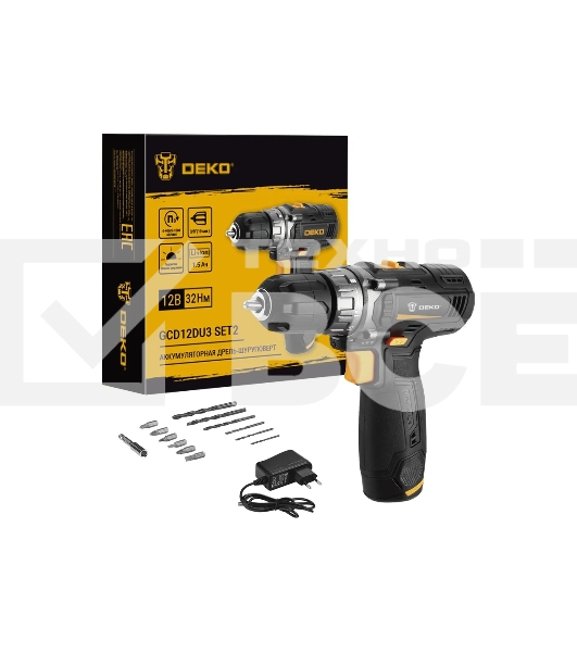 Дрель-шуруповерт Deko GCD12DU3 SET2 FU-Li-Ion 063-4146, Аккумуляторная, 12В, Кейс