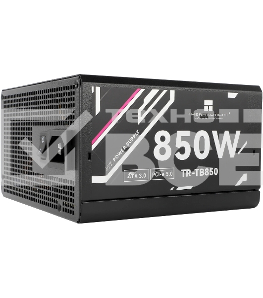 Блок питания Thermalright, 850W 80+ Bronze (ATX, 3.0, PCIe 5.0, Full modular, 1x24(20+4)pin, 2xCPU 8(4+4)pin, 4xPCIe*2 8(6+2)pin, 3xSATA3, 1x12+4pin (12VHPWR PCIe 5.0 12+4pin 600mm), 3xMOLEX4pin, Active, 120x120mm, 150x140x86mm, APFC, black)
