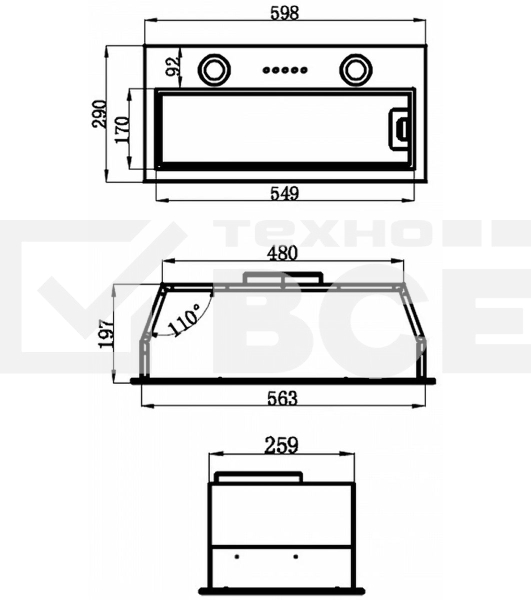 Вытяжка встраиваемая Maunfeld THAMES 601M белый, 60 см, 520 куб. м/ч, 45 дБ
