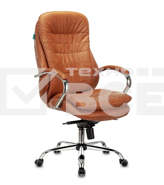 Кресло руководителя Бюрократ T-9950 Leather Ontano рыжий, кожа, крестовина хром