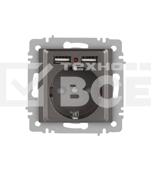 Розетка Intro Accent 6-410-09 P+E Schuko со шторками 16А-250В + 2хUSB IP20 СУ титан Б0063711