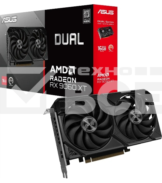 Видеокарта Asus PCI-E 5.0 DUAL-RX9060XT-16G AMD Radeon RX 9060XT 16Gb 128bit GDDR6 2550/20000 HDMIx1 DPx2 HDCP Ret