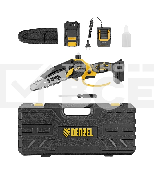 Цепная мини-пила аккумуляторная бесщет. Denzel CCS-150, шина 150 мм, Li-Ion, 20 В