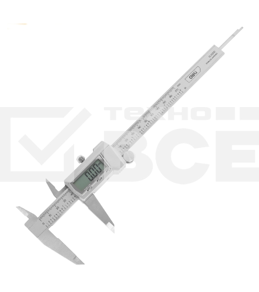 Электронный штангенциркуль Deli DL91200  200мм, метрическая/дюймовая конвертация, нержавеющая сталь, 3 кнопочное управление, светодиодный дисплей, 1,5В SR44.