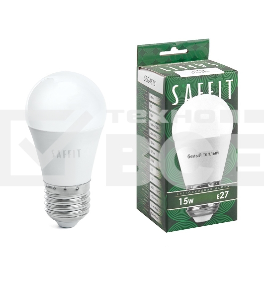 Лампа светодиодная SAFFIT SBG4515 LED 15вт Е27 теплый матовый шар