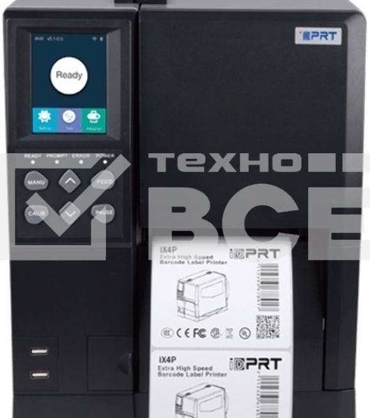 Принтер этикеток термотрансферный iDPRT iX4P Industrial 600 dpi, 102 мм/cек, USB, RS232, USB Host, Ethernet RJ-45, черный