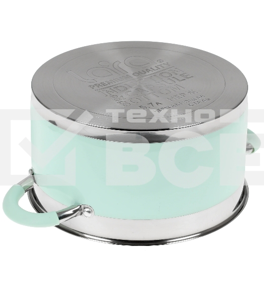Кастрюля LARA LR02-544 MINT 24x13 см, 5,7 л, носик, индукционное дно, крышка с бортом, нержавеющая сталь