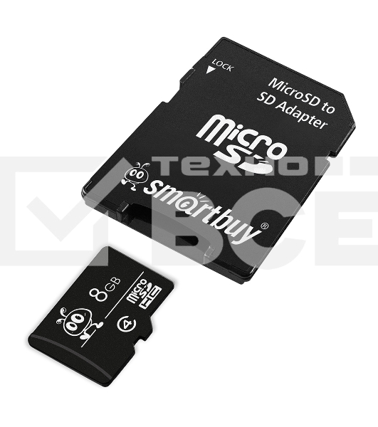 Флеш карта microSD 8Gb, Smartbuy microSDHC Class 4 (SD адаптер)
