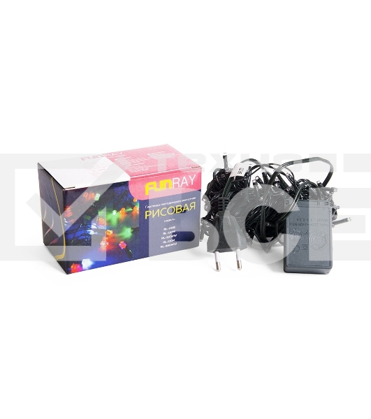 Гирлянда светод. рисовая Funray RL-110W, 10м, 100LED, хол.белый, темно-зел. шнур 0,7м, контроллер