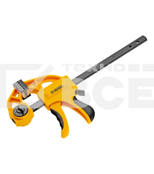 Струбцина Denzel F-образная, быстрозаж., 6'x 2 3/4', 150х70мм, пласт.корпус,фиксатор,двухк. рук-ка