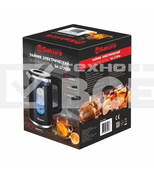 Чайник электрический Sakura SA-2735BK черный, 2,3 л., 1800 Вт
