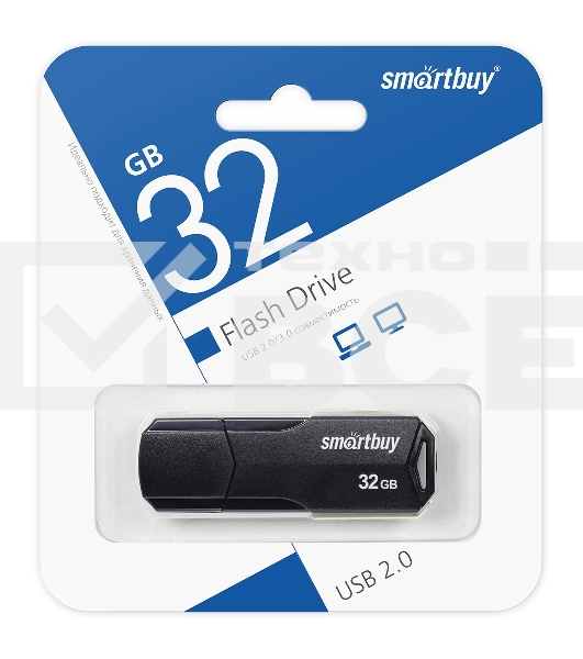 Флешка USB 2.0 SmartBuy 32Gb CLUE черный (SB32GbCLU-K)