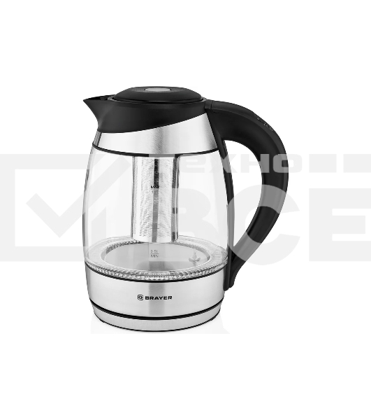 Чайник электрический BRAYER BR1021 2200Вт.1,7 л, стекло, эл.уп, 60-100 °С, Под. t, подсветка, черн.