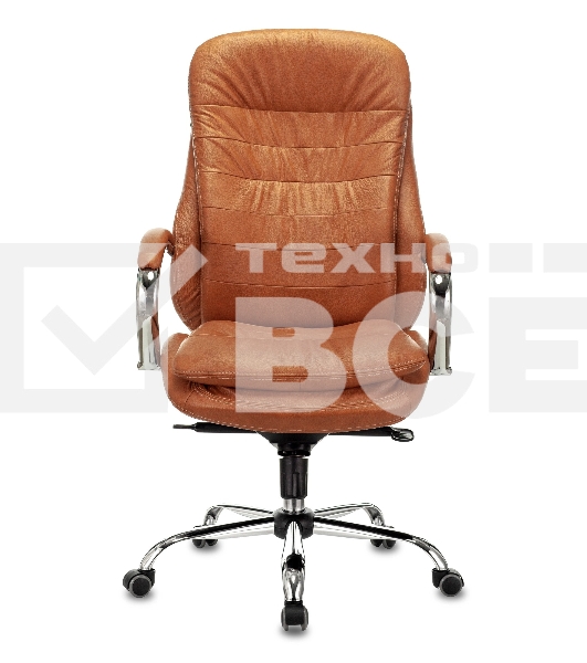 Кресло руководителя Бюрократ T-9950 Leather Ontano рыжий, кожа, крестовина хром
