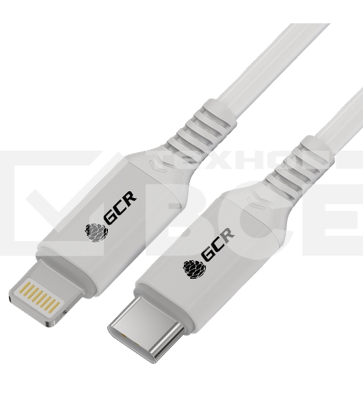 Кабель GCR PREMIUM 3.0m TypeC/Lightning MFI POWER DELIVERY 18 W, быстрая зарядка, белый силикон, AL case белый, белый ПВХ, GCR-53756