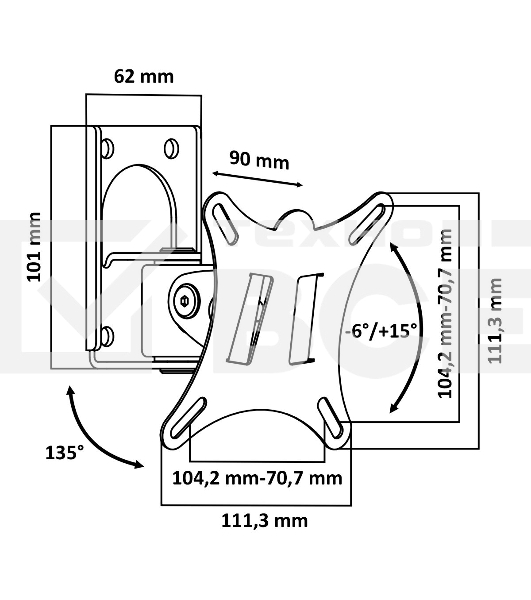 Кронштейн LE'STER LST-101.03 ТВ 10'-32' VESA 100x100, черный, наклон-поворот