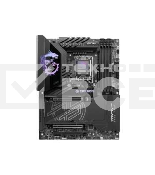 Материнская плата MSI MPG Z890 CARBON WIFI, LGA 1851, Intel Z890, 4xDDR5, 4xSATA, 5xM.2, 1xPCI-E 5.0 x16, 1xPCI-E 5.0 x8, 1xPCI-E 4.0 x4, 1xHDMI, 2xUSB-C Thunderbolt 4, 1xUSB-C 3.2 Gen 2, 10xUSB-A 3.2 Gen 2, 2x 5Gb LAN, 2x3.5 мм, 7.1, ATX