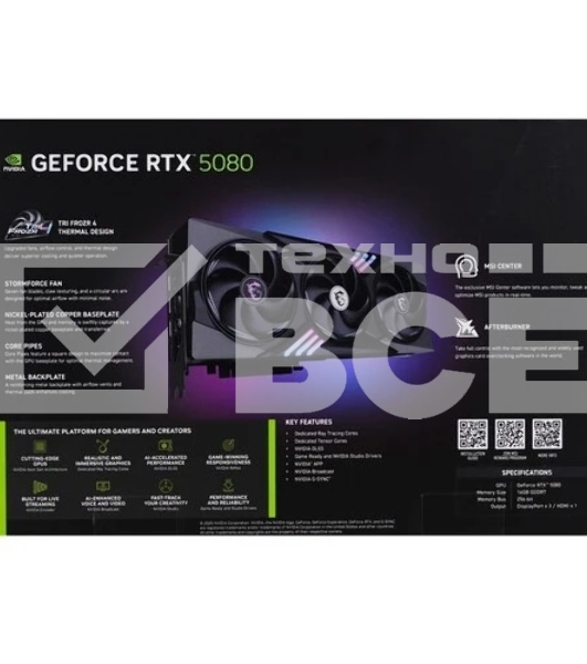Видеокарта MSI NVIDIA GeForce RTX 5080 16Gb PCI-E 256bit GDDR7 2700/30000 HDMIx1 DPx3 HDCP Ret