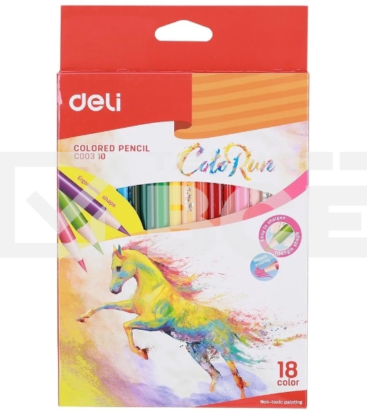 Карандаши цветные Deli EC00310 ColoRun, тополь, 18 цветов, коробка с европодвесом