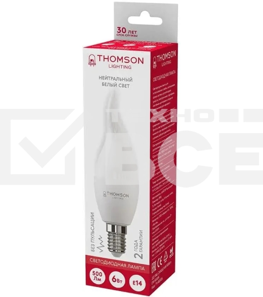Лампа cветодиодная LED Thomson TH-B2026 E14, свеча на ветру, 6Вт, 4000К, белый нейтральный