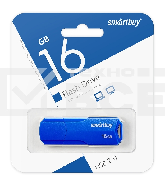 Флешка USB SmartBuy CLUE Blue (SB16GbCLU-BU), 16Gb, USB 2.0, R/W 15/8, синий