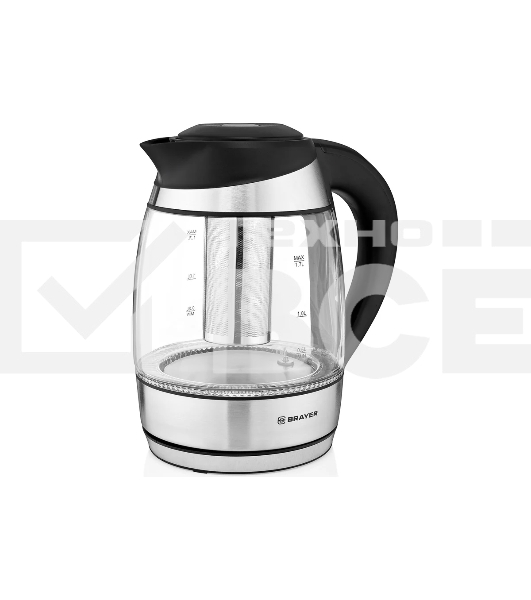 Чайник электрический BRAYER BR1021 2200Вт.1,7 л, стекло, эл.уп, 60-100 °С, Под. t, подсветка, черн.