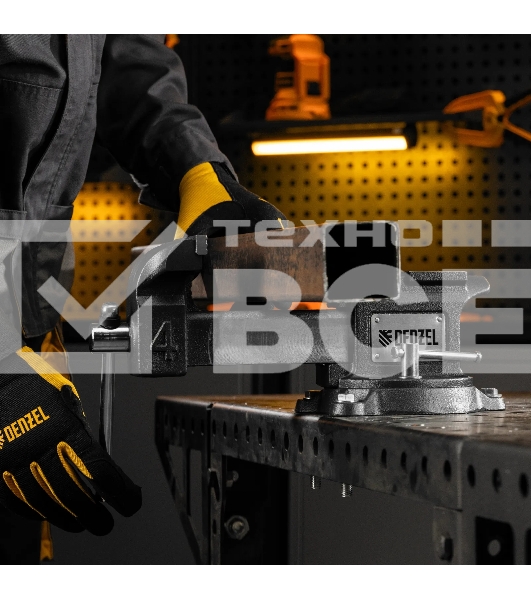 Тиски слесарные Denzel BVH-100 100 мм, поворотные, стальная направляющая, с наковальней