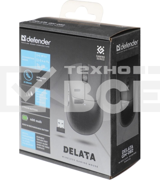 Мышь беспроводная Defender Delata GM-082 черный, 12000 dpi, радиоканал, Bluetooth, USB, кнопки - 6