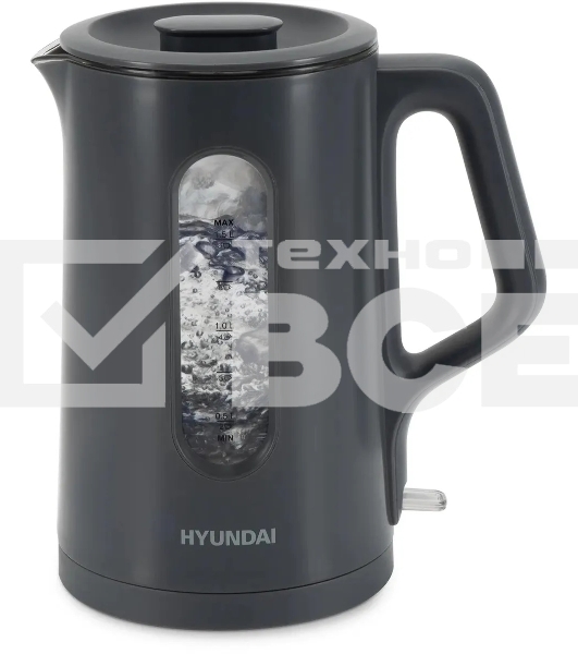 Чайник электрический Hyundai HYK-G4508 1.5л. 1700Вт серый/прозрачный корпус: стекло