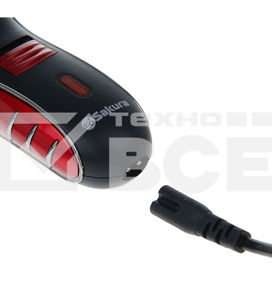 Электробритва Sakura SA-5414RB красно-черный(Бритва электрическая, сухое бритье, работа от аккумулятора. 3 бреющие головки. Индикатор заряда батарейки. Защитная крышка. Щеточка для очистки.)