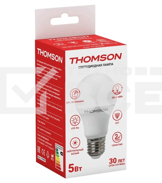 Лампа cветодиодная LED Thomson TH-B2098 E27, груша, 5Вт, 4000К, белый нейтральный, 1 шт.
