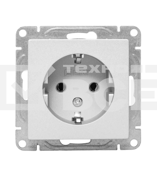 Механизм розетки EKF UP1-SOA-110 16А, с заземлением, без шторок, алюминий Эпика